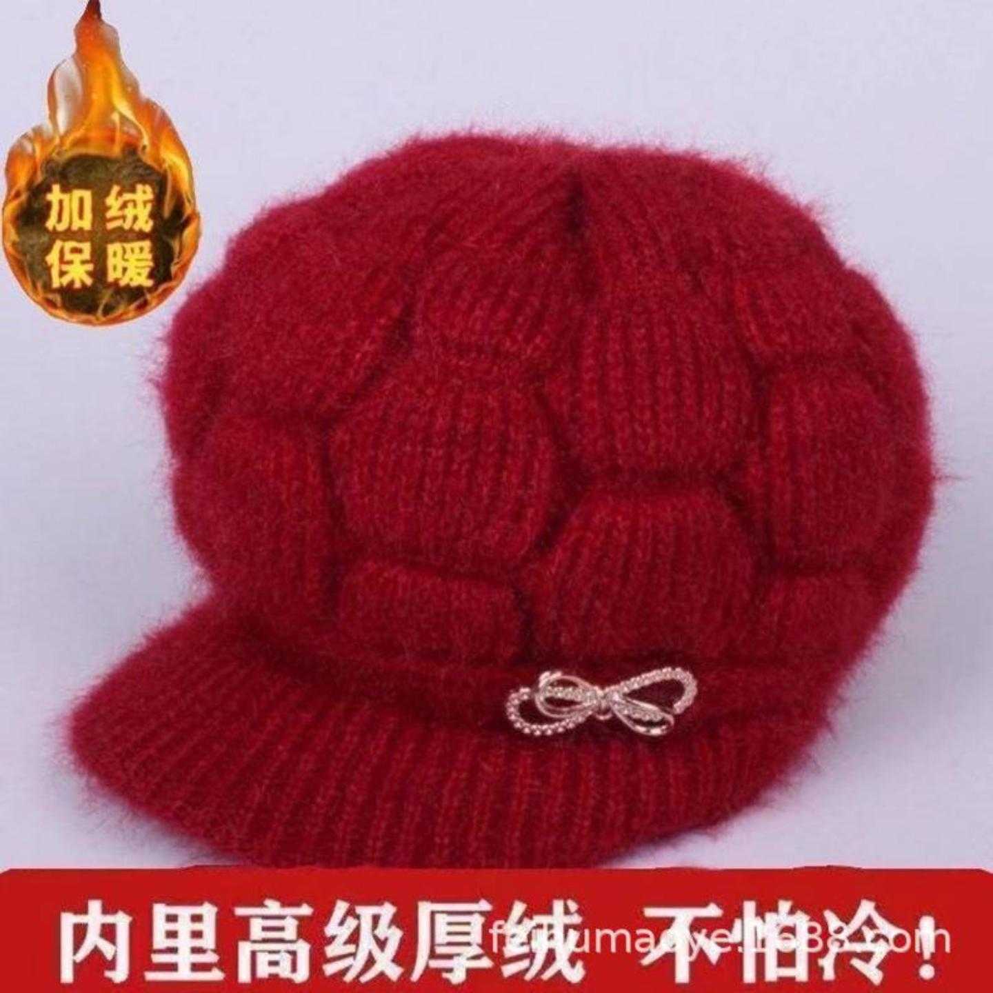 中老年人帽子女士奶奶帽妈妈秋冬针织毛线帽加绒保暖老太太灯笼帽