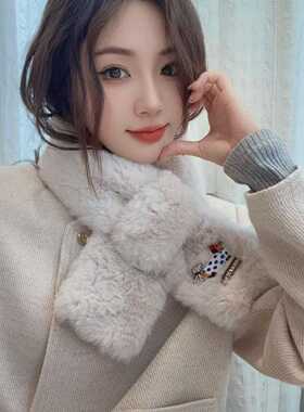 可爱腊肠狗毛绒围巾女冬季围脖新