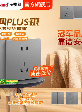 罗格朗开关插座面板仕典Plus银五孔电开关接线充电器固定墙上家用