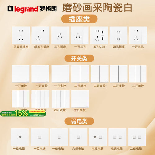 罗格朗画采陶瓷白五孔二三插电源