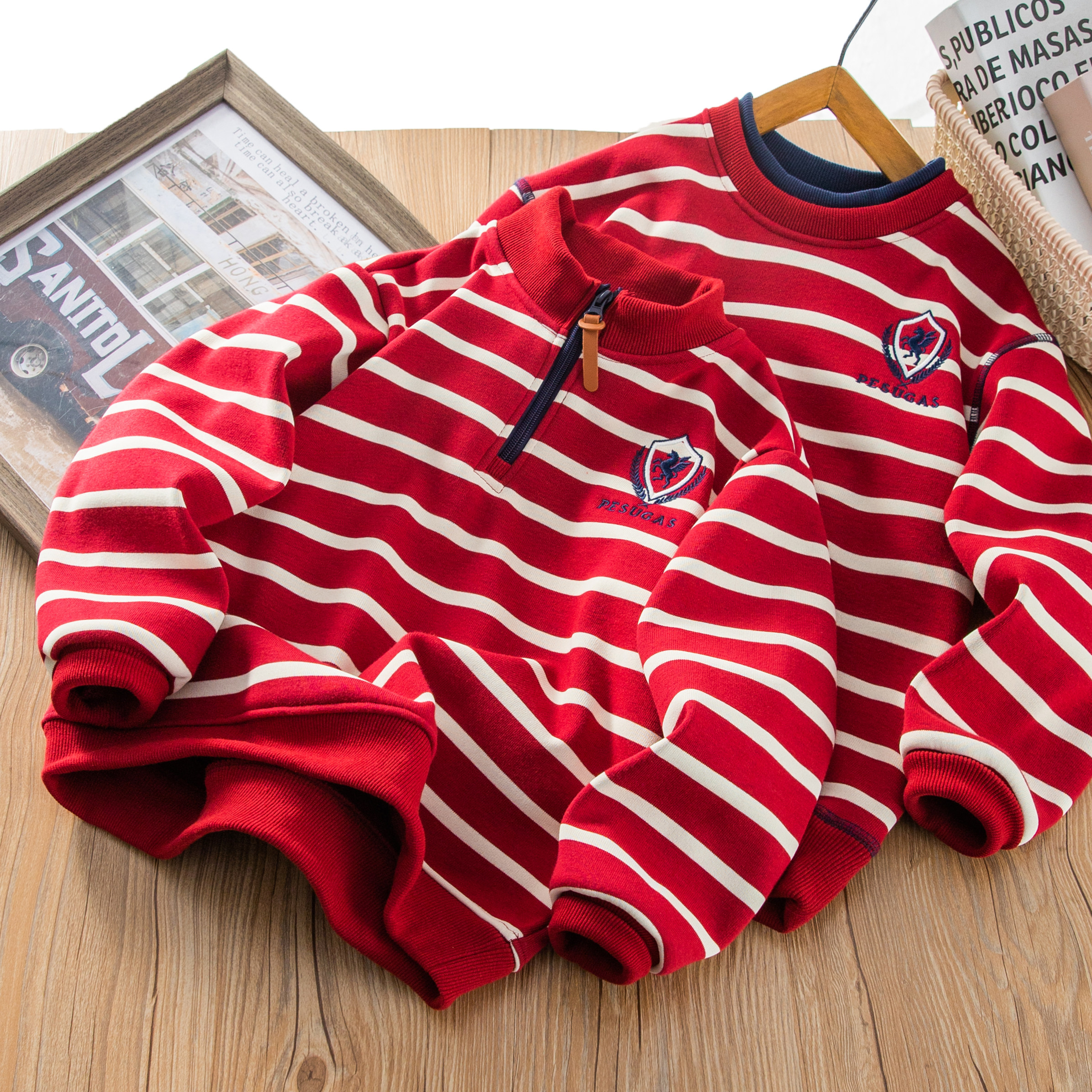 儿童2026冬圆领/拉链条纹骏马刺绣加绒卫衣男女童百搭休闲中大童,童装/婴儿装/亲子装,卫衣/绒衫,淘宝优惠券,粉丝福利购,淘宝优惠卷