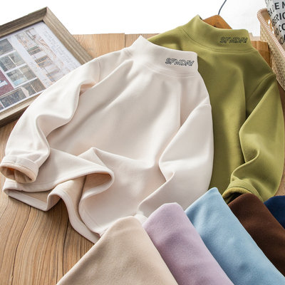 2025冬季儿童热力羊毛打底衫中大童纯色休闲舒适T恤长袖男童女童