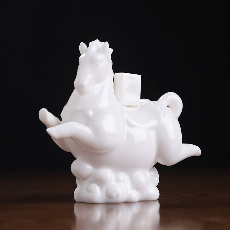 素茗《马上发财》陶瓷马摆件