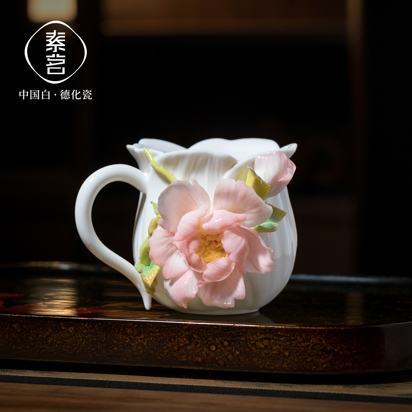 可定制陶瓷非遗手工牡丹瓷花咖啡杯水杯创意装饰品送闺蜜生日礼物