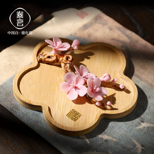 陶瓷手工梅花线香插香座禅意薰香炉创意设计托盘底座茶道室内家用