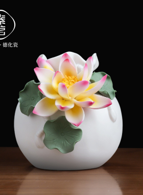 新中式陶瓷手工花瓶花开见福摆件
