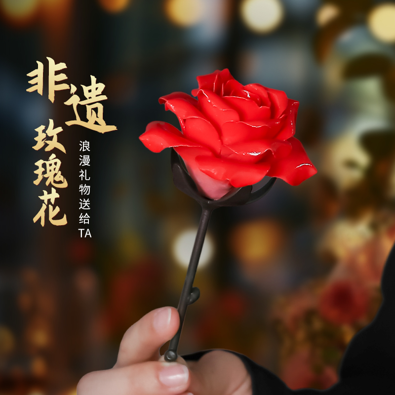 素茗中式手工陶瓷玫瑰花摆件