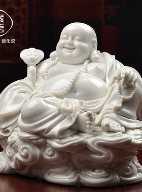 《祥云笑佛》中国白瓷弥勒佛雕塑艺术工艺品中式家居客厅招财摆件