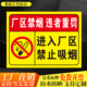 进入厂区禁止吸烟厂区禁烟违者重罚工厂车间生产区域标识警示牌铝