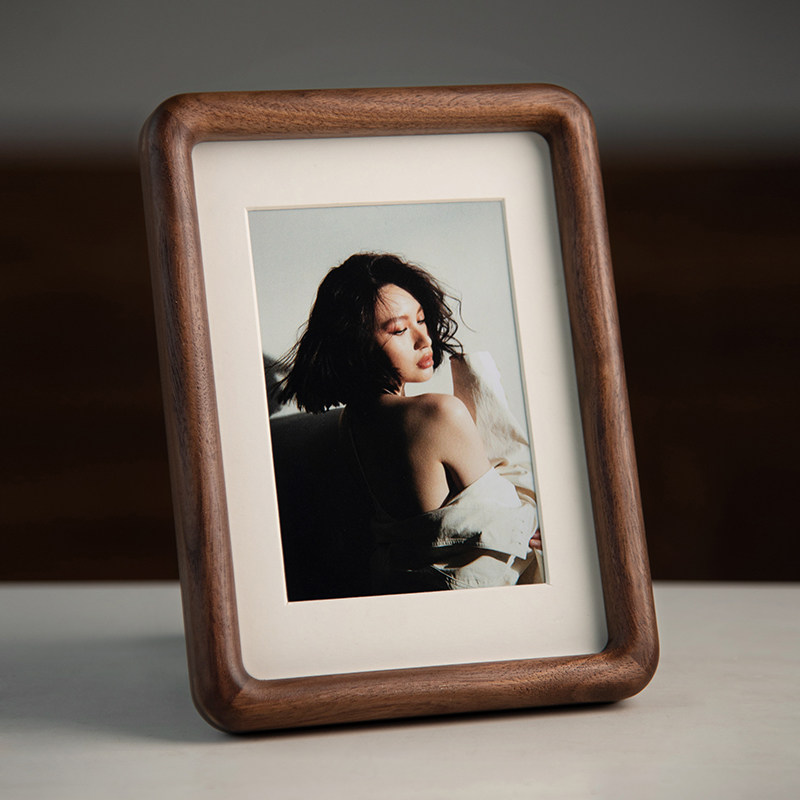高档黑胡桃实木相框摆台6寸7方形8圆角定制加打印照片玻璃10空框