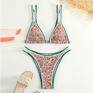 2024新款性感比基尼分体两件套沙滩比坚尼ins风碎花bikini沙滩