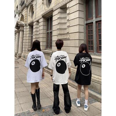 126KID 原创美式印花短袖T恤男夏季黑8小众设计潮牌情侣半袖上衣