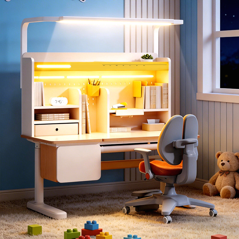 爱果乐学而不凡儿童学习桌小学生家用实木书桌椅套装可升降写字桌