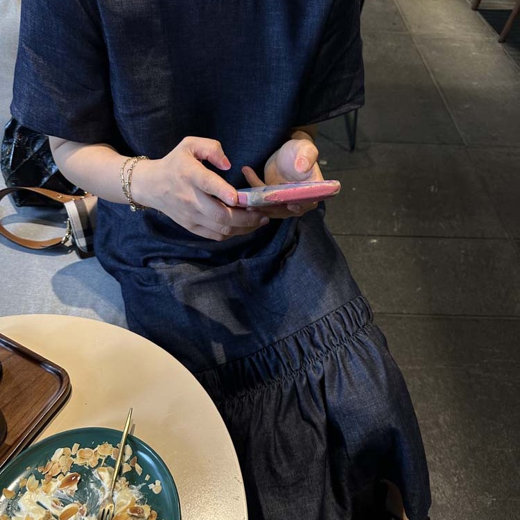文艺复古 舒适百搭圆领短袖牛仔连衣裙女夏季拼接荷叶摆显瘦长裙