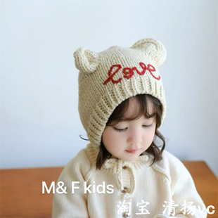 冬季宝宝套头帽手工钩织卡通耳朵护耳帽女童洋气防寒保暖毛线帽子
