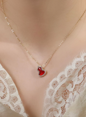 天然红玛瑙葫芦吊坠红色项链高级感轻奢锁骨链颈链女脖子配饰