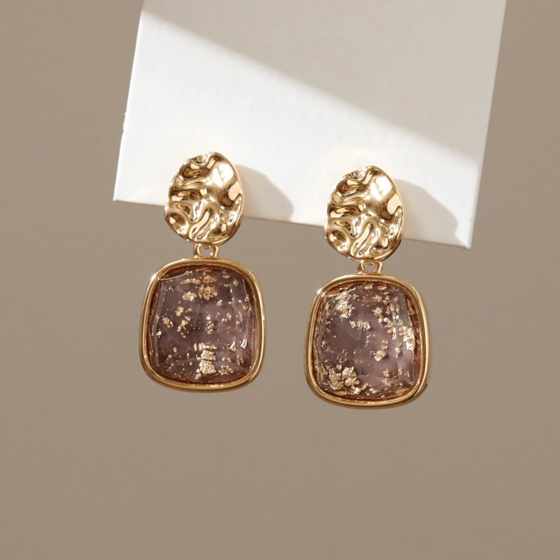 925银针琥珀碎琉璃感耳环高级感轻奢气质大气夸张独特漂亮耳饰