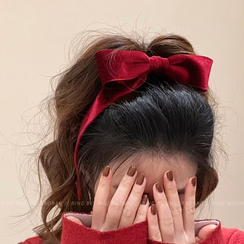 丝绒蝴蝶结红色发圈头绳高级感发绳高马尾头花甜美新年发饰头饰