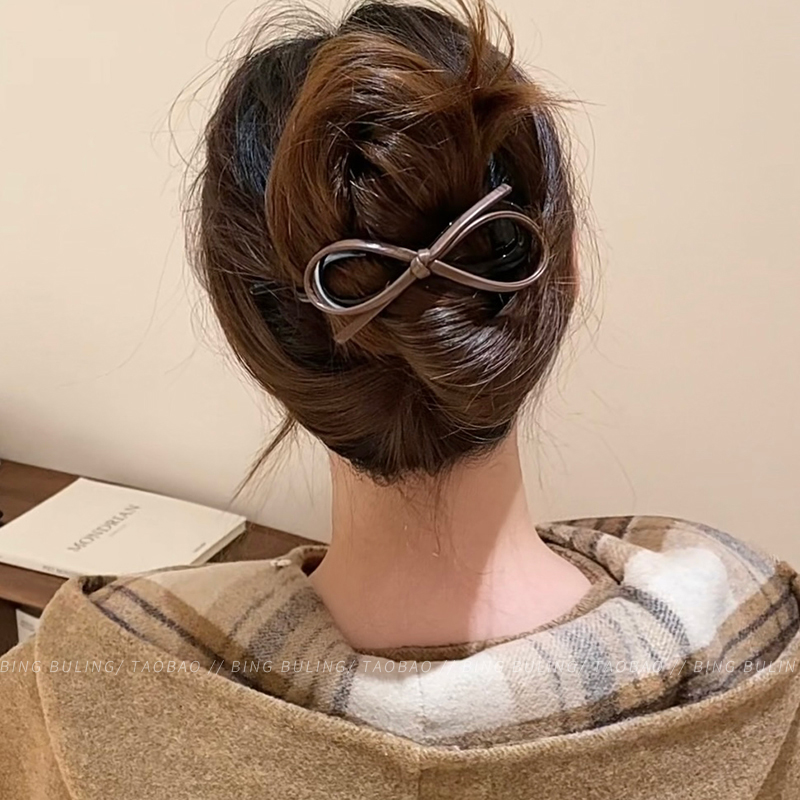 气质皮质蝴蝶结扭扭夹女发夹后脑勺盘发高级感一字夹头饰夹子发卡