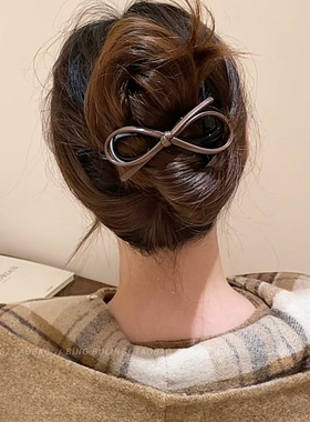 气质皮质蝴蝶结扭扭夹女发夹后脑勺盘发高级感一字夹头饰夹子发卡