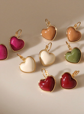 红色爱心耳扣吊坠耳环高级感轻奢独特漂亮绝美显白中古感耳饰