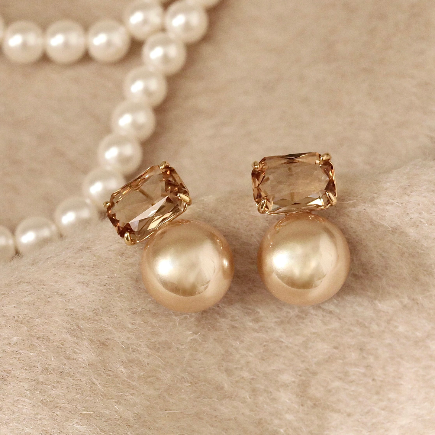 925银针香槟金色耳环独特漂亮水晶宝石轻奢耳饰气质高级感耳环