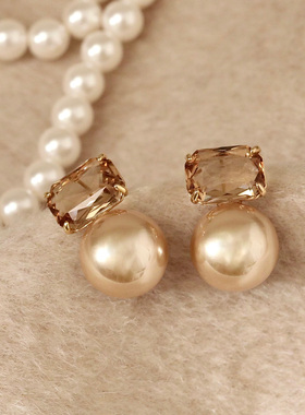 925银针香槟金色耳环独特漂亮水晶宝石轻奢耳饰气质高级感耳环