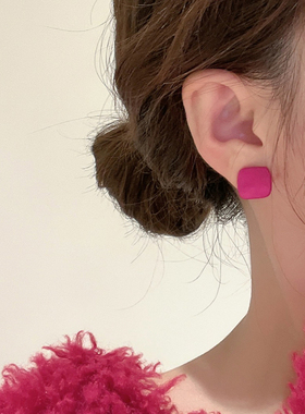 925银针显白玫红色耳钉气质高级感耳环女小众设计感独特秋冬耳饰