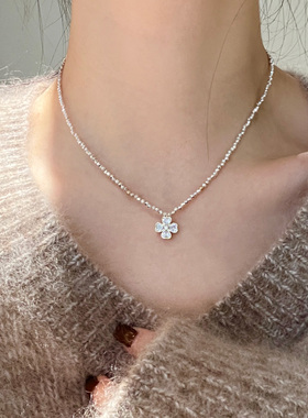 水晶幸运四叶草项链女配饰短款锁骨链轻奢小众高级感钻石吊坠颈链