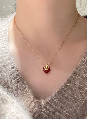 红色爱心吊坠项链女小红心锁骨链女高级感脖子饰品颈链配饰