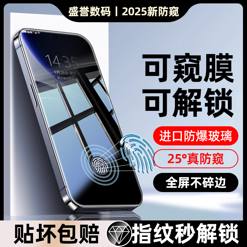升级指纹秒解版 新25°真防窥膜 高透光无色