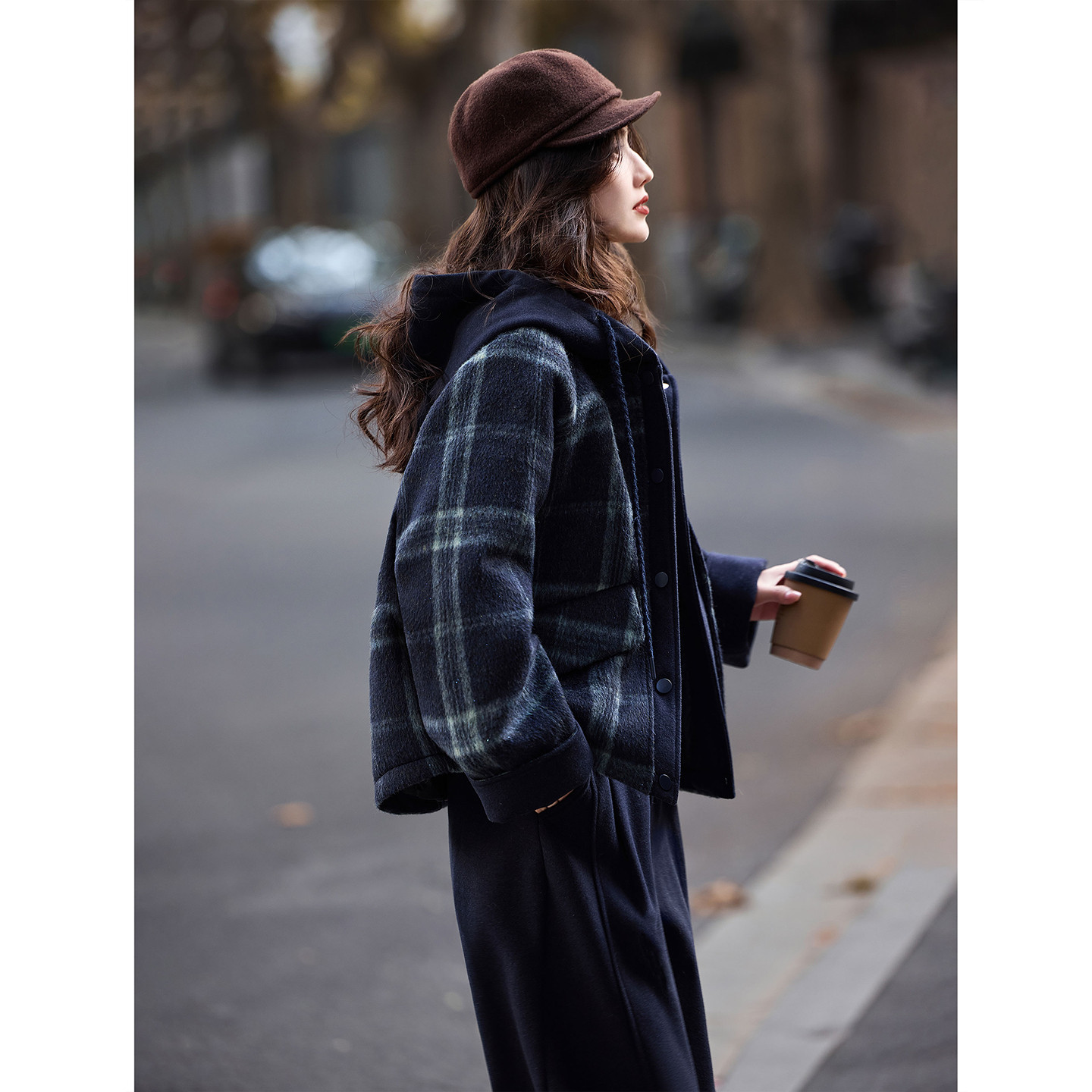 90白鸭绒冬季时尚连帽毛呢格子外套阔腿休闲裤套装,女装/女士精品,时尚套装,淘宝优惠券,粉丝福利购,淘宝优惠卷