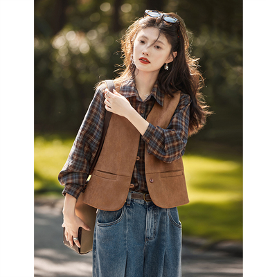 苏醒的乐园轻奢复古秋季时尚法式高级感显瘦外穿V领纯色无袖马甲