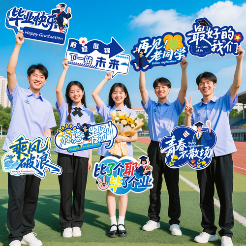 大学毕业典礼季装饰品布置手举牌