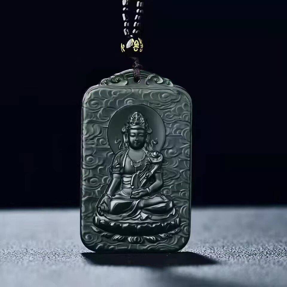 天然和田玉青玉观音吊坠男款小众设计玉佩莲花观音玉牌子吊坠饰品