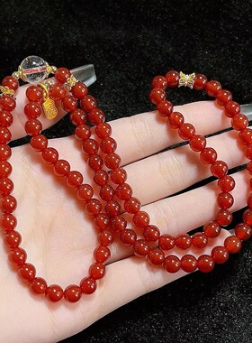 玉阅珠宝天然红玛瑙多圈手串