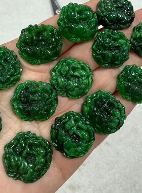 玉阅珠宝牡丹手工雕刻玉石吊坠