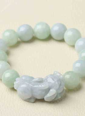 天然翡翠A货手工打磨福运貔貅玉石手串玉珠子男女情侣款手链礼品