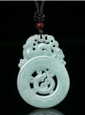 翡翠镂空双貔貅吊坠男女款翡翠仿古龙玉牌项链挂坠配饰