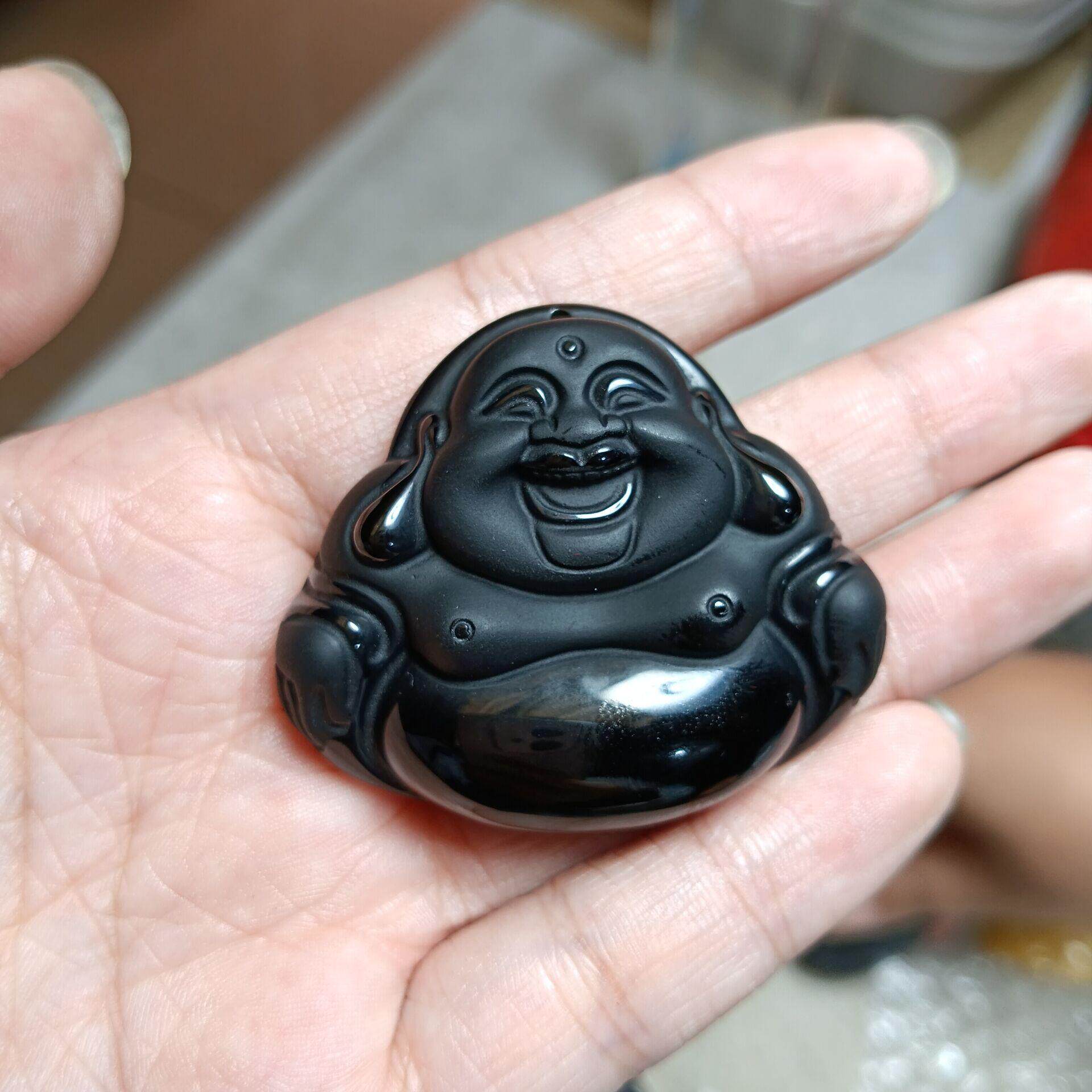 吊坠玉阅珠宝黑曜石弥勒佛项坠