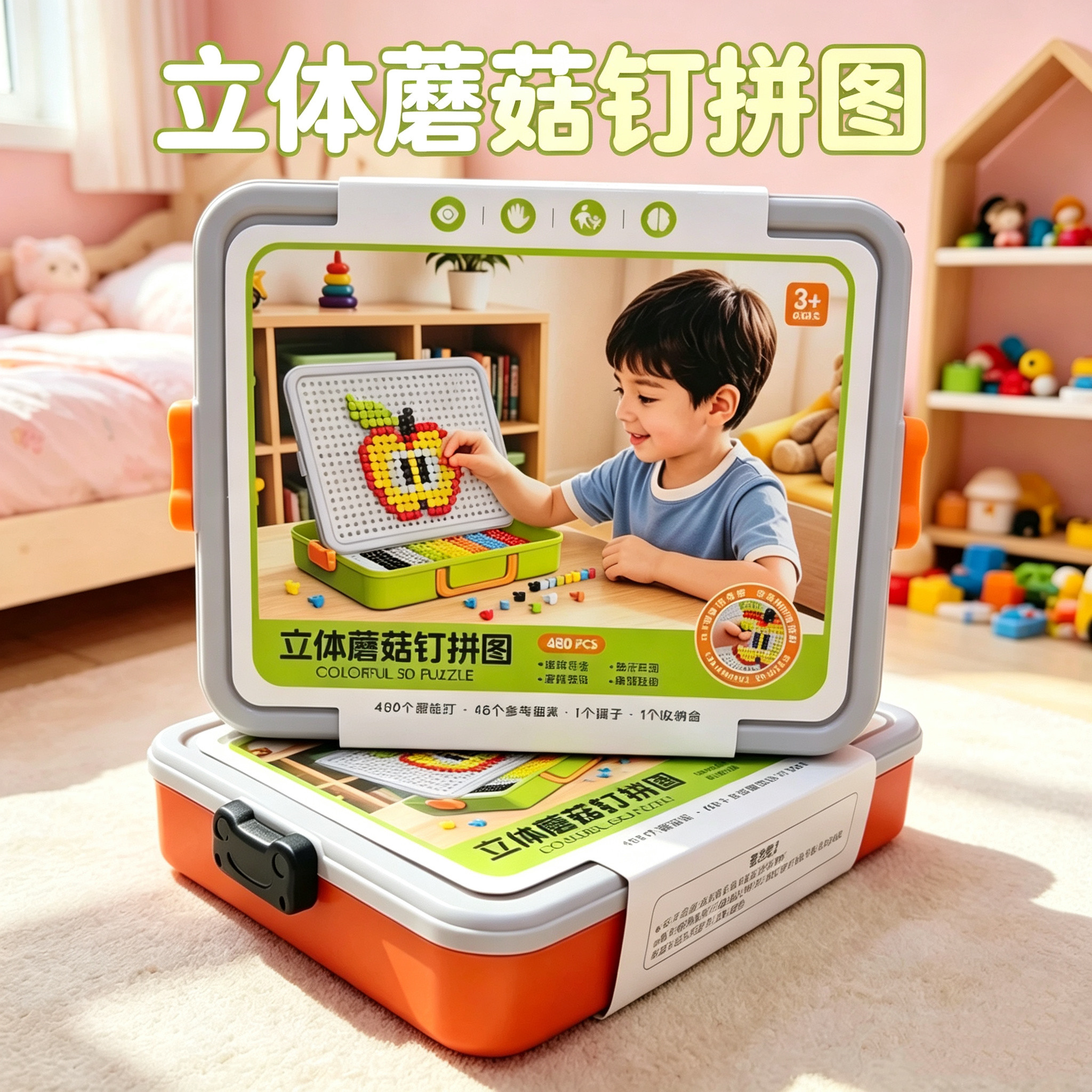 3D立体蘑菇钉玩具益智组装拼插趣味玩具DIY手工桌面游戏升级儿童