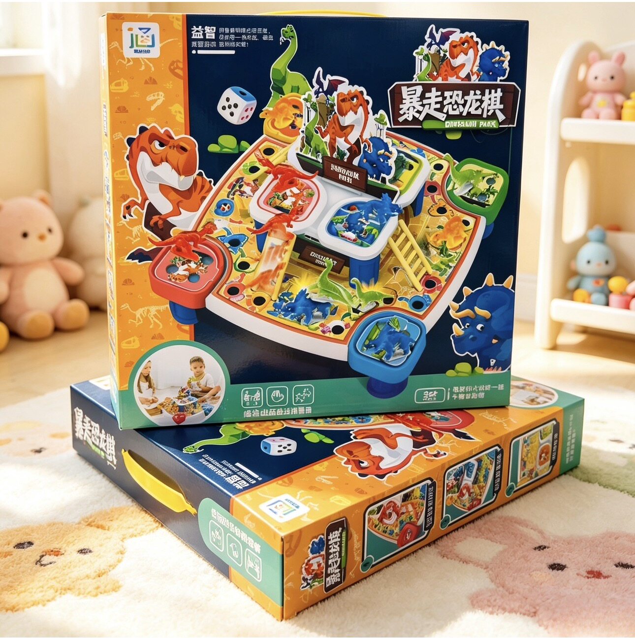 儿童3D立体双层恐龙飞行棋大号多功能跳跳棋玩具益智亲子多人互动