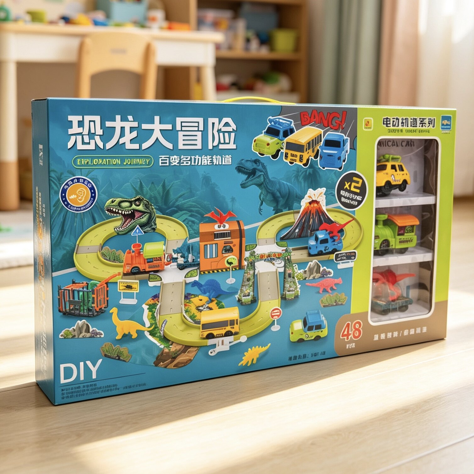 电动百变轨道车玩具 城市交通恐龙大冒险DIY拼装小火车男孩礼盒