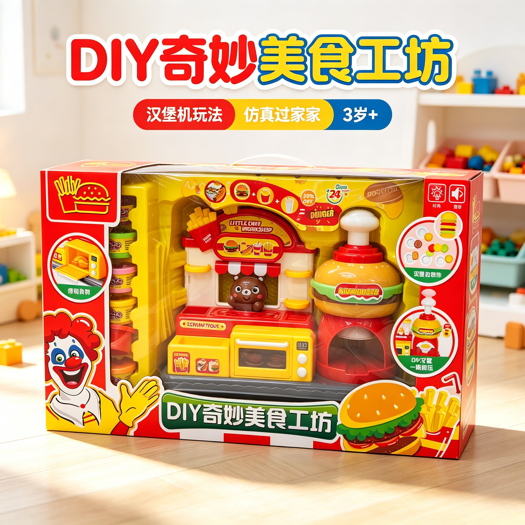 五星奇妙美食工坊彩泥汉堡机儿童过家家玩具仿真厨房套装礼物
