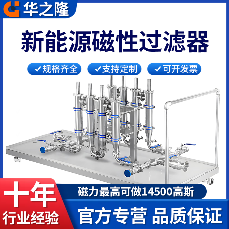 不锈钢磁性过滤器液体管道强磁除铁器新能源锂电池流体浆料吸铁器