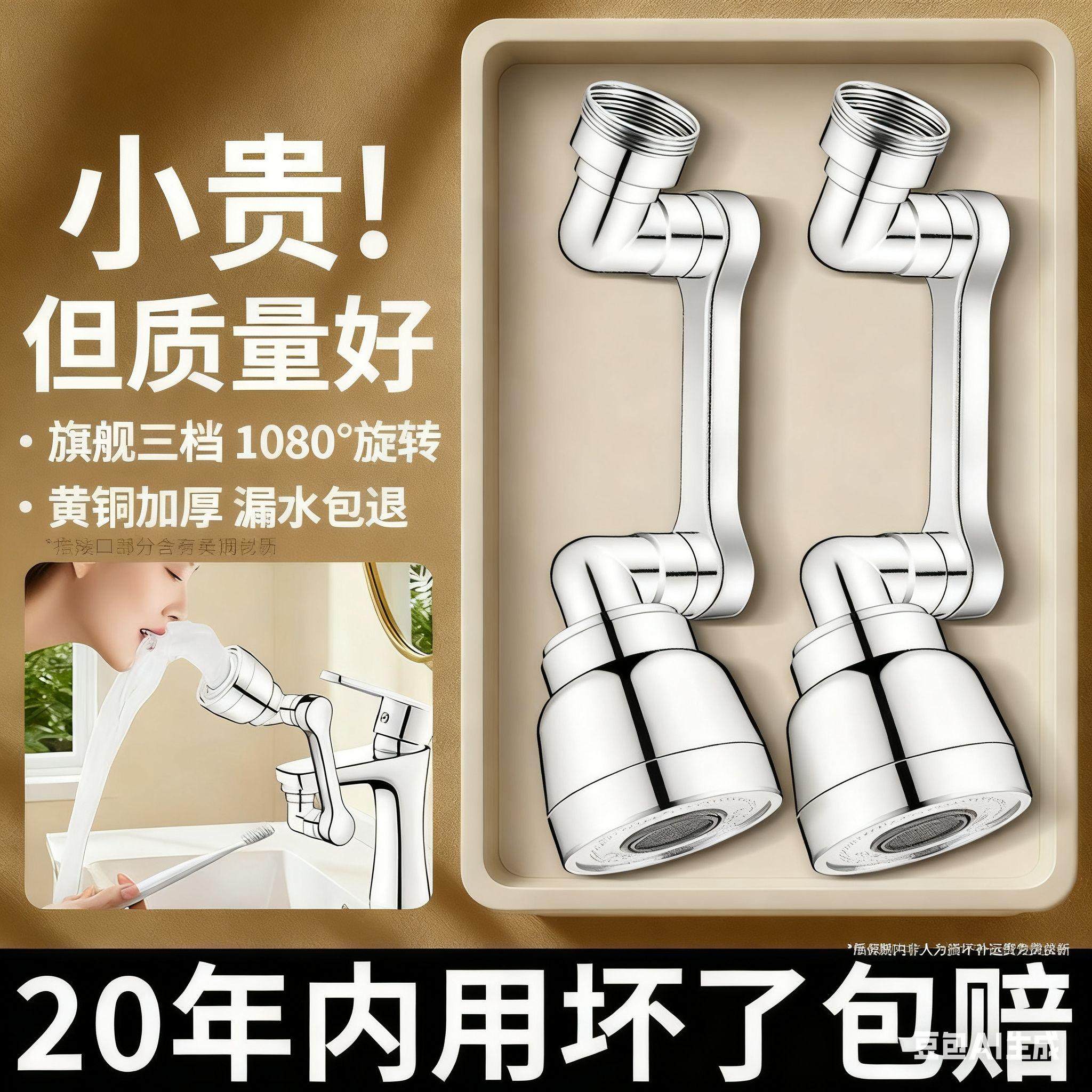 真全铜洗脸面盆360度旋转万向水龙头嘴洗漱延伸起泡神器万能接头