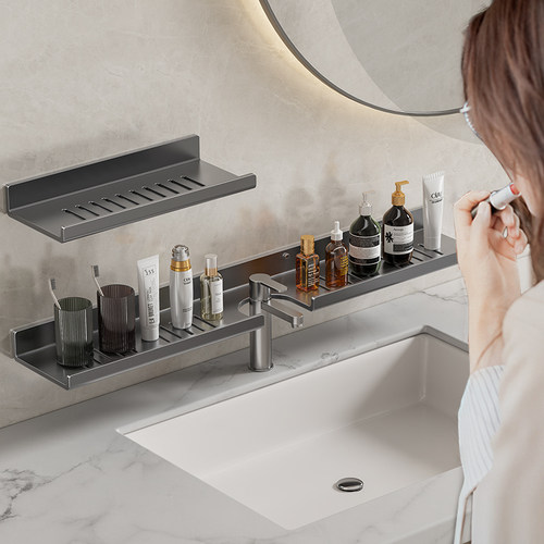 镜前卫生间置物架厕所太空铝洗手台盆洗漱台壁挂式免打孔浴室架子