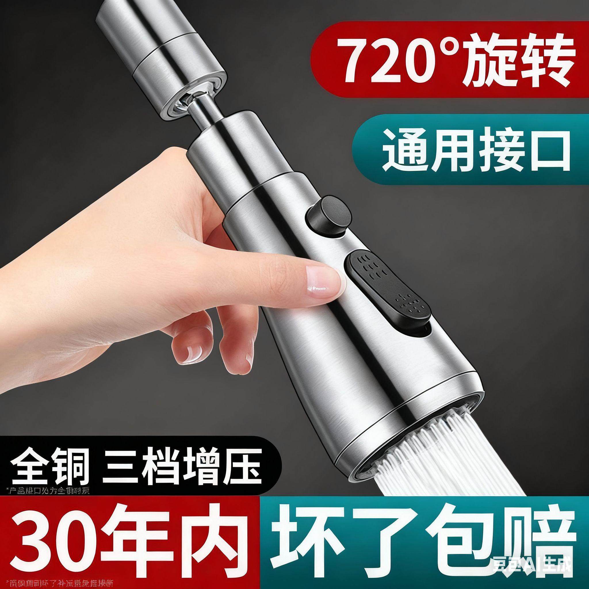 全铜水龙头延伸器防溅水神器厨房专用静音通用万向旋转接头起泡器