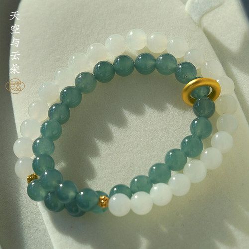 良器艺术| 翡翠天空蓝和田玉羊脂白玉拼接款手链