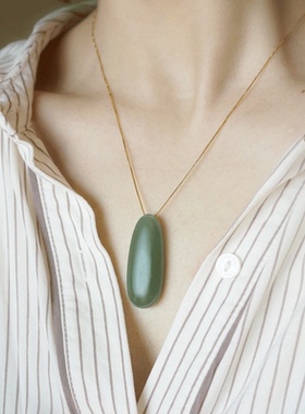 良器艺术 和田玉吊坠 青玉平安无事牌挂坠 男女款颈饰 简约风